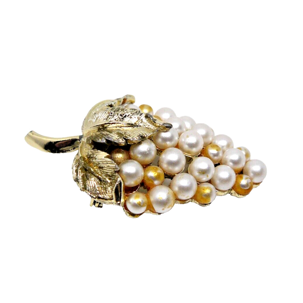 Vintage Silver Tone Faux Pearl Grape Cluster Pin Brooch - Picture 4 of 5
